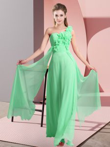 One Shoulder Sleeveless Quinceanera Dama Dress Floor Length Hand Made Flower Green Chiffon