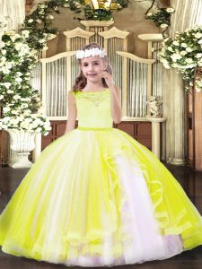 Hot Selling Sleeveless Floor Length Lace Zipper Little Girls Pageant Dress Wholesale with Yellow