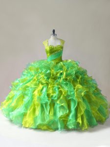Multi-color Sweet 16 Dress Sweet 16 and Quinceanera with Beading and Ruffles Straps Sleeveless Zipper