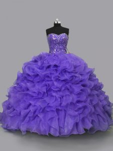 Cheap Purple Sweet 16 Quinceanera Dress Sweet 16 and Quinceanera with Beading and Ruffles Sweetheart Sleeveless Lace Up