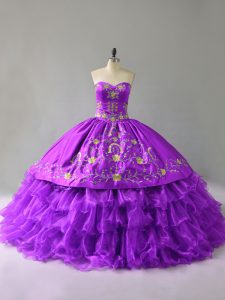 Most Popular Sweetheart Sleeveless Lace Up 15 Quinceanera Dress Purple Organza
