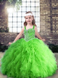 Admirable Sleeveless Tulle Floor Length Lace Up Child Pageant Dress in with Beading and Ruffles