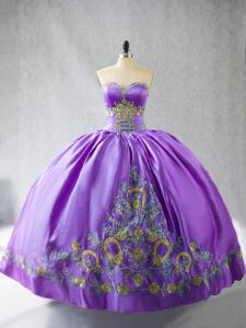 Pretty Satin Sweetheart Sleeveless Lace Up Embroidery Quinceanera Gown in Lavender