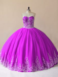 Custom Fit Purple Sleeveless Embroidery Floor Length Quinceanera Gowns