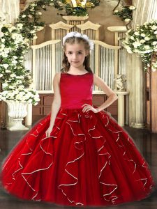 Red Sleeveless Floor Length Ruffles Lace Up High School Pageant Dress