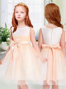 Sexy Peach Sleeveless Bowknot Knee Length Toddler Flower Girl Dress
