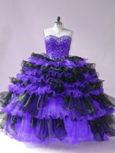 Attractive Black And Purple Sleeveless Organza Lace Up Vestidos de Quinceanera for Sweet 16 and Quinceanera