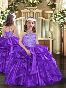 Organza Sleeveless Floor Length Little Girl Pageant Dress and Beading and Ruffles