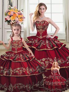Custom Made Sleeveless Lace Up Floor Length Embroidery and Ruffled Layers Quince Ball Gowns