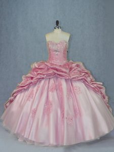 Beauteous Brush Train Ball Gowns Sweet 16 Quinceanera Dress Pink Sweetheart Tulle Sleeveless Lace Up