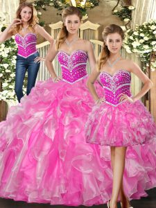 Inexpensive Organza Sleeveless Floor Length Sweet 16 Dresses and Beading and Ruffles