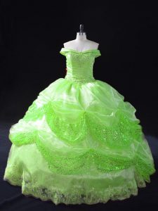 On Sale Ball Gowns Beading and Appliques and Pick Ups Sweet 16 Dresses Lace Up Organza Sleeveless Floor Length
