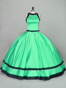 Floor Length Apple Green Sweet 16 Dresses Satin Sleeveless Ruching
