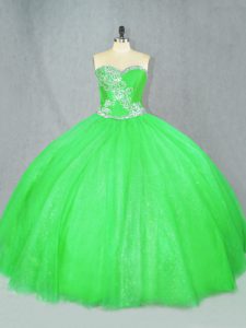 Adorable Tulle Lace Up Sweetheart Sleeveless Floor Length Quinceanera Dresses Beading