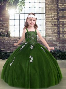 Adorable Green Lace Up Straps Appliques Pageant Dress Tulle Sleeveless