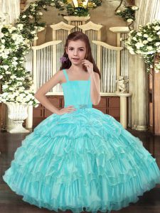 Aqua Blue Sleeveless Ruffled Layers Floor Length Little Girls Pageant Gowns