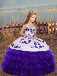 Stylish Straps Sleeveless Lace Up Little Girls Pageant Dress Wholesale Purple Organza