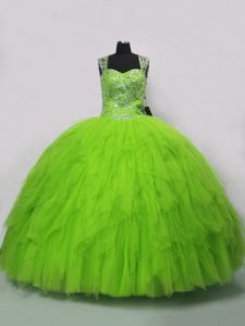Tulle Lace Up Sweet 16 Dresses Sleeveless Floor Length Beading and Ruffles