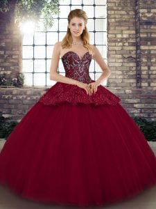 Wonderful Floor Length Burgundy Quinceanera Gowns Sweetheart Sleeveless Lace Up