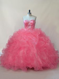 Popular Sweetheart Sleeveless Organza Quinceanera Gowns Beading and Ruffles Lace Up