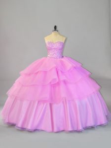 Nice Ruffled Layers Sweet 16 Dresses Lilac Lace Up Sleeveless Floor Length