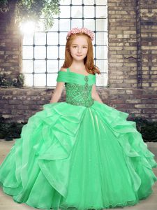 Adorable Ball Gowns Straps Sleeveless Organza Floor Length Lace Up Beading and Ruffles Little Girl Pageant Dress