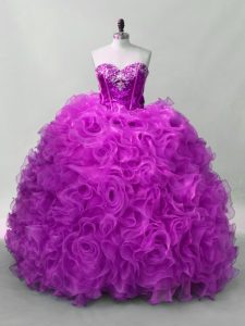 Exceptional Purple Sweetheart Neckline Sequins Sweet 16 Dresses Sleeveless Lace Up