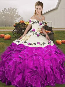 Sleeveless Embroidery and Ruffles Lace Up 15th Birthday Dress