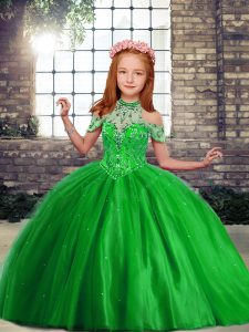 High-neck Sleeveless Lace Up Little Girls Pageant Gowns Tulle