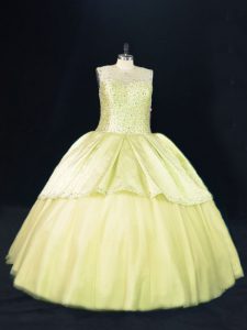 Chic Yellow Green Lace Up Sweet 16 Quinceanera Dress Beading Sleeveless