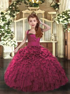 Straps Sleeveless Organza Winning Pageant Gowns Ruffles Lace Up