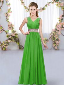Stylish Floor Length Lace Up Vestidos de Damas Green for Wedding Party with Beading and Belt