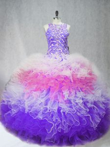 Floor Length Multi-color Sweet 16 Dress Tulle Sleeveless Beading and Ruffles