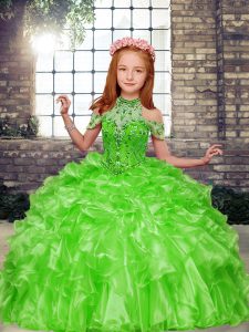 Sleeveless Organza Floor Length Lace Up Pageant Dress for Girls in with Beading and Ruffles