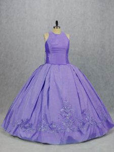 New Arrival Lavender Ball Gowns Scoop Sleeveless Taffeta Floor Length Zipper Embroidery Quinceanera Dresses