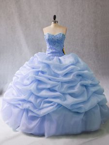 Organza Sweetheart Sleeveless Lace Up Beading and Pick Ups Sweet 16 Quinceanera Dress in Light Blue