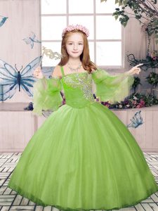 Best Spaghetti Straps Long Sleeves Lace Up Little Girls Pageant Gowns Champagne Tulle