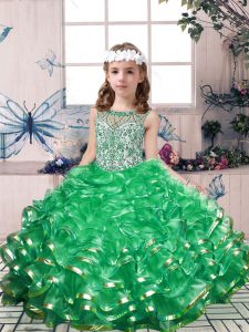 Elegant Scoop Sleeveless Lace Up Little Girl Pageant Dress Green Organza