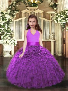 Sleeveless Lace Up Floor Length Ruffles Child Pageant Dress