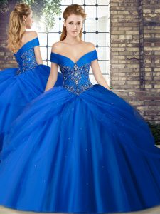 Royal Blue Sleeveless Beading and Pick Ups Lace Up 15 Quinceanera Dress