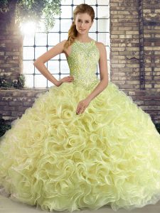 Chic Floor Length Ball Gowns Sleeveless Yellow Green Quinceanera Dresses Lace Up