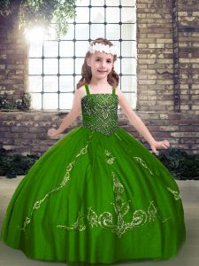 Perfect Tulle Straps Long Sleeves Lace Up Beading Little Girls Pageant Dress Wholesale in Green