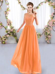 Sleeveless Chiffon Floor Length Zipper Dama Dress in Orange with Lace