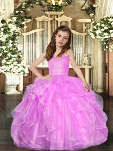 Organza Straps Sleeveless Lace Up Ruffled Layers Pageant Dress in Lilac