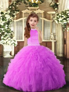 Lilac Backless Pageant Dress Womens Beading and Ruffles Sleeveless Floor Length
