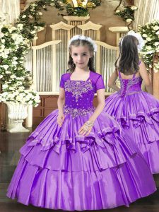 Classical Lavender Straps Lace Up Beading and Ruffled Layers Little Girl Pageant Gowns Sleeveless