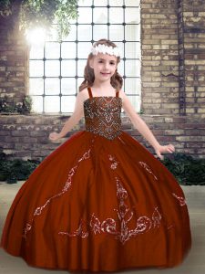 Wonderful Tulle Sleeveless Floor Length Little Girls Pageant Dress and Beading