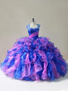 Classical Organza Straps Sleeveless Zipper Beading and Ruffles 15 Quinceanera Dress in Multi-color