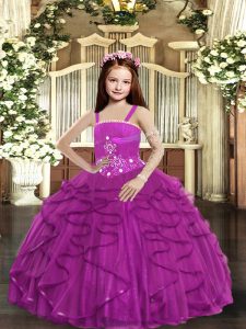 Fuchsia Sleeveless Tulle Lace Up Kids Pageant Dress for Party and Sweet 16 and Wedding Party
