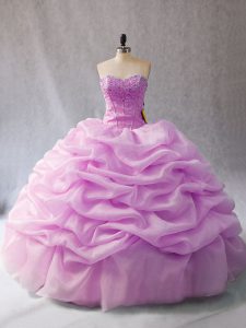 Sweetheart Sleeveless Ball Gown Prom Dress Floor Length Pick Ups Lilac Organza